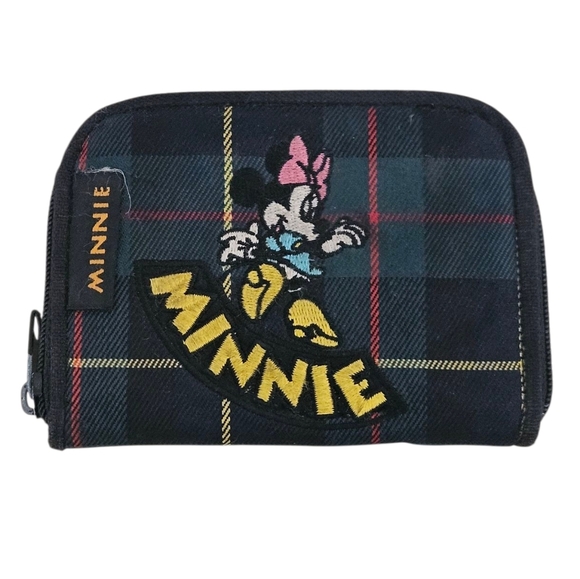 Disney Vintage Wallet Minnie Green Plaid Mickey Unlimited Zipper Small Retro 90s - Picture 1 of 5